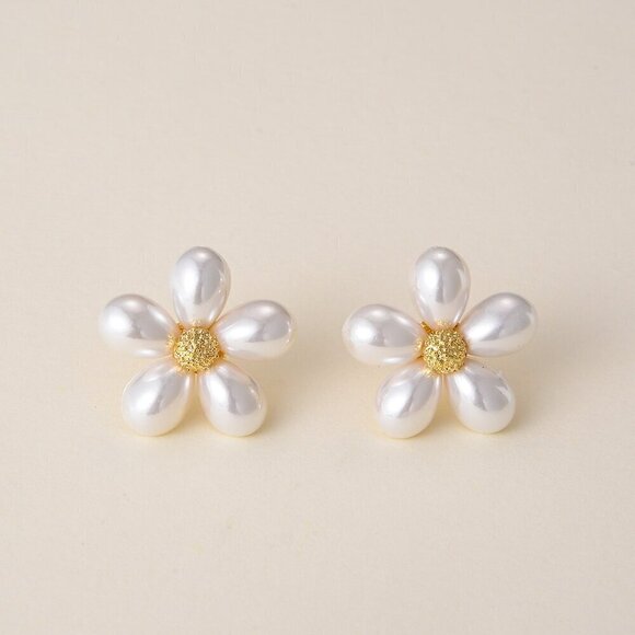 Multicolor Women's Jewelry Faux Pearl Decor Flower Design Stud Earrings - Picture 5 of 5